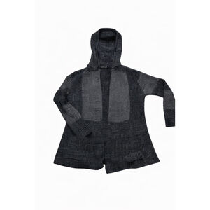 Women's Creazioni Effect Black Gray Striped Hooded Cardigan M